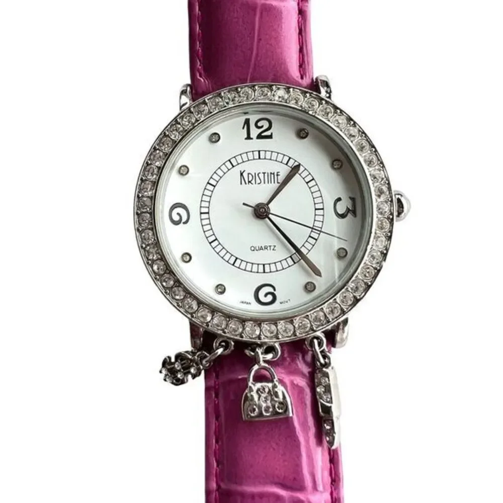 Kristine Womens Quartz Wrist Watch Rhinestone/Charms Pink Japan‎ Movement 8 in